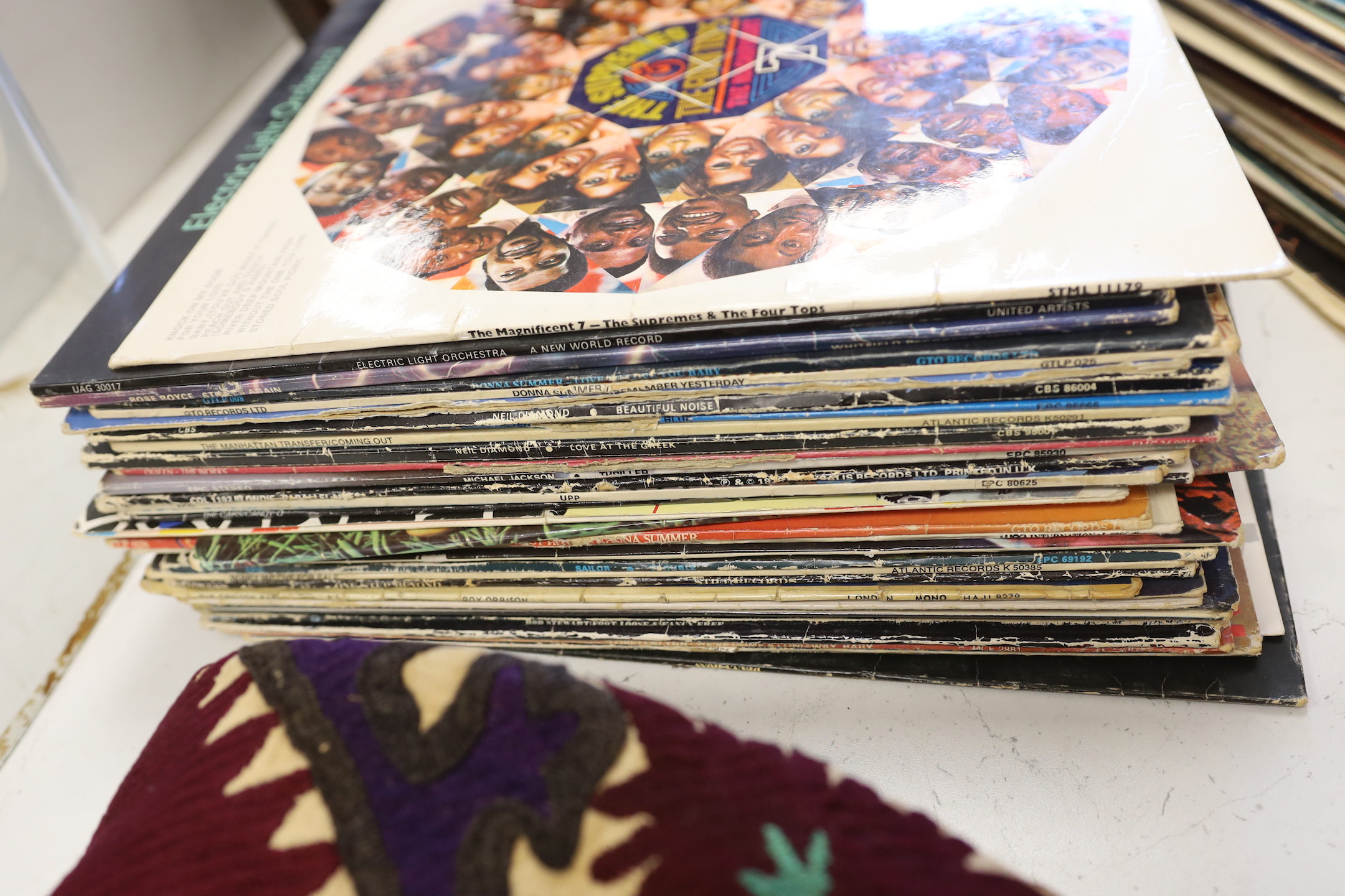 A quantity of various records, to include ABBA, Genesis, etc.